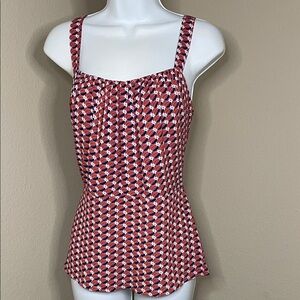 CAbi Red and White Geometric Tank Top